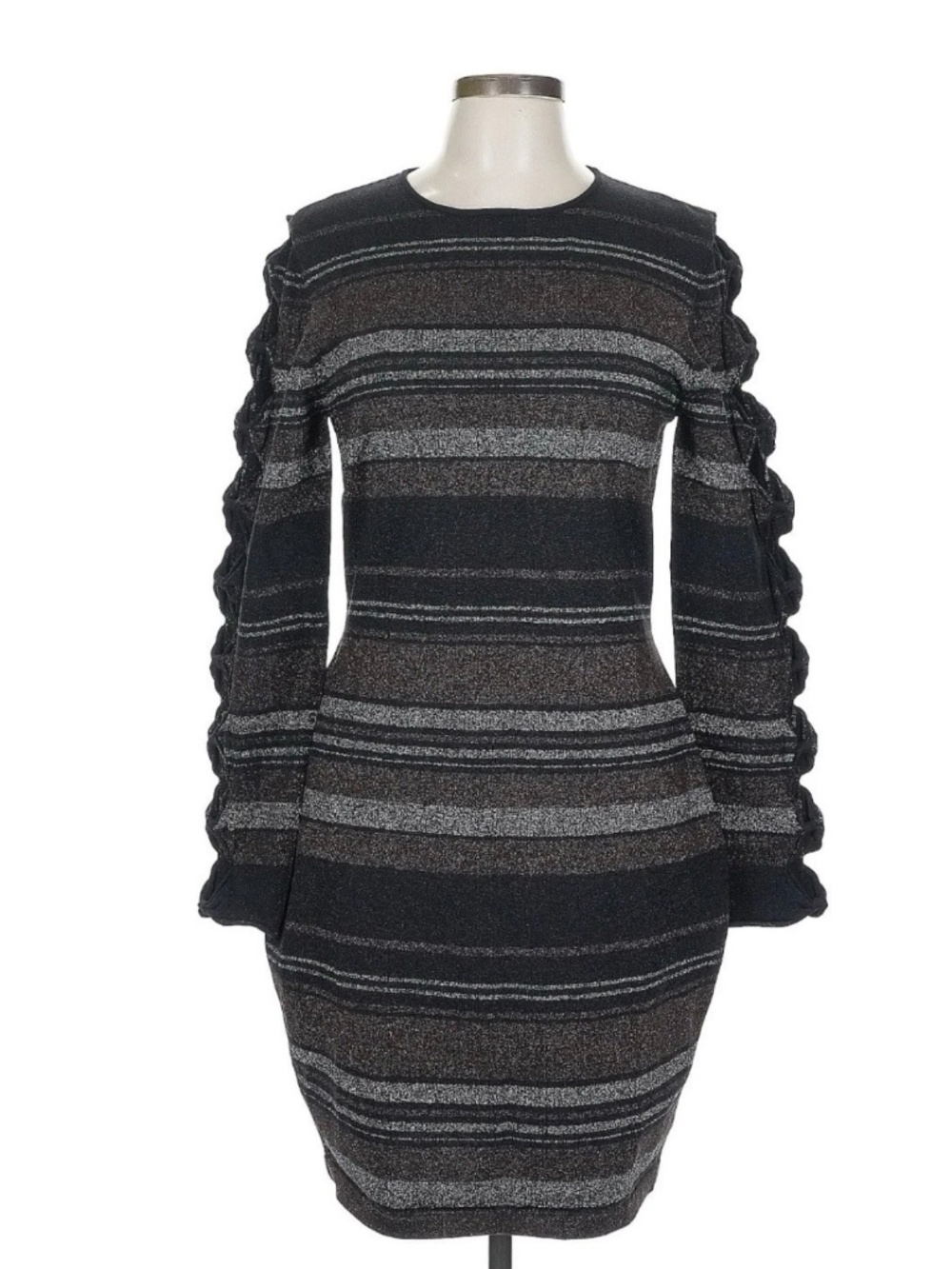 NWT Ted Baker London Simona Metallic Stripe Bow Sleeve Bodycon Dress Sz 4/US 10